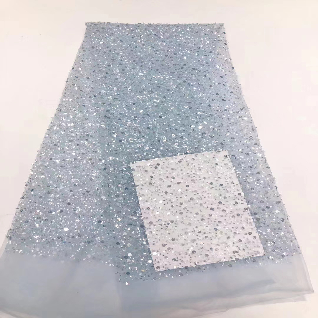 2022 Venta caliente completo perla bordado tela moda cristal lentejuelas encaje tela vestido de novia moda tela JX2025