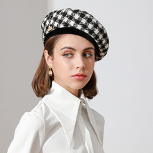靈瓏 貝雷帽女士秋冬季新款韓版日系潮羊毛畫家帽時尚禮帽格子