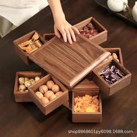 木质可旋转干果盒客厅单双层点心零食糖果盒新年待客水果坚果盒