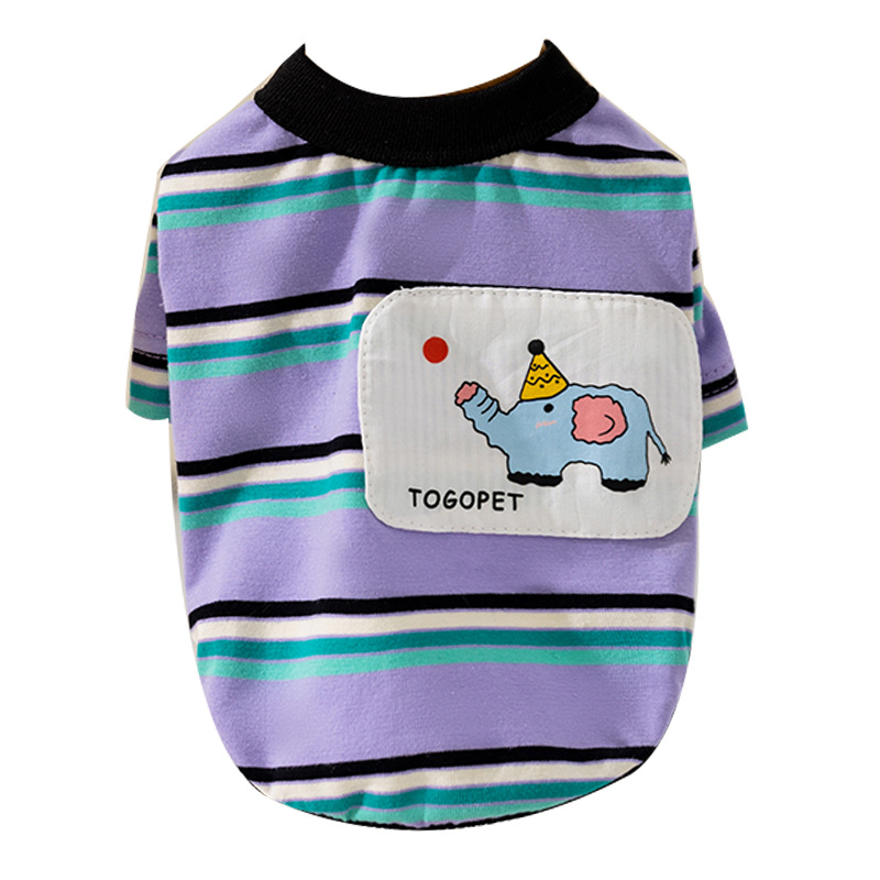 Primavera y verano perros chaleco delgado a rayas de dibujos animados elefantes camisetas de dos patas perros pequeños y medianos gatos ropa de perros