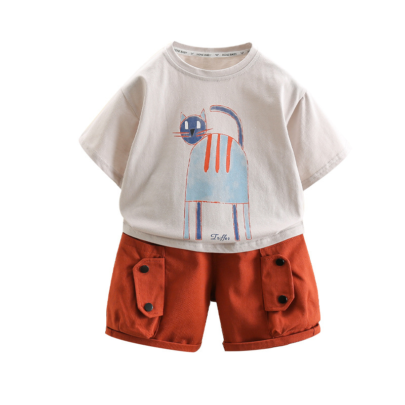 7415 traje coreano de verano, mono guapo para niños, camiseta de manga corta para bebés de dos piezas 2025 nuevo 6