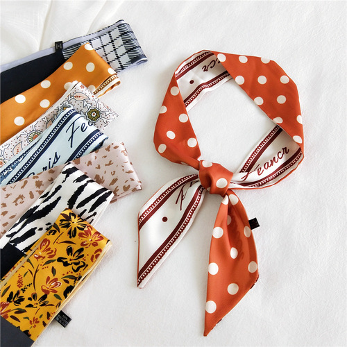 Small silk scarf for women in spring, autumn and summer, tied to bag handle, tied to handbag, long professional small ribbon decorative scarf