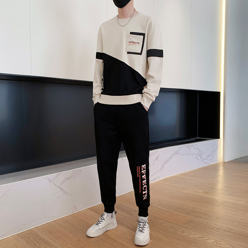 Men's Casual Sports Autumn New Long-Sleeve Two-Piece Set Trendy Brand Sweatshirt and Pants Stylish Outfit