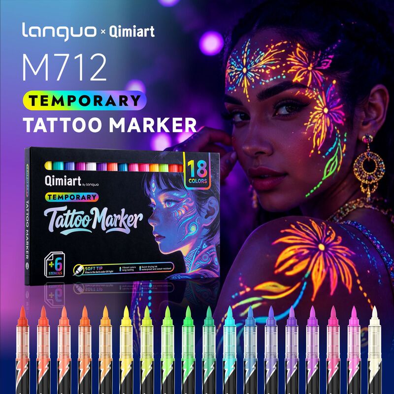 Cross-Border Blue Fruit Uv Fluorescent Tattoo Pen 18 Colors Waterproof Color Pen Marker Pen Party Temporary Tattoo Body Painting Pen