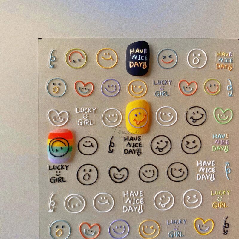 Tomoni Embossed Nail Stickers Dopamine Color Small Expression Nail Stickers Cute Cartoon Smiling Bear Tomoni Embossed Nail Stickers Dopamine Color Small Expression Nail Stickers Cute Cartoon Smiling Bear