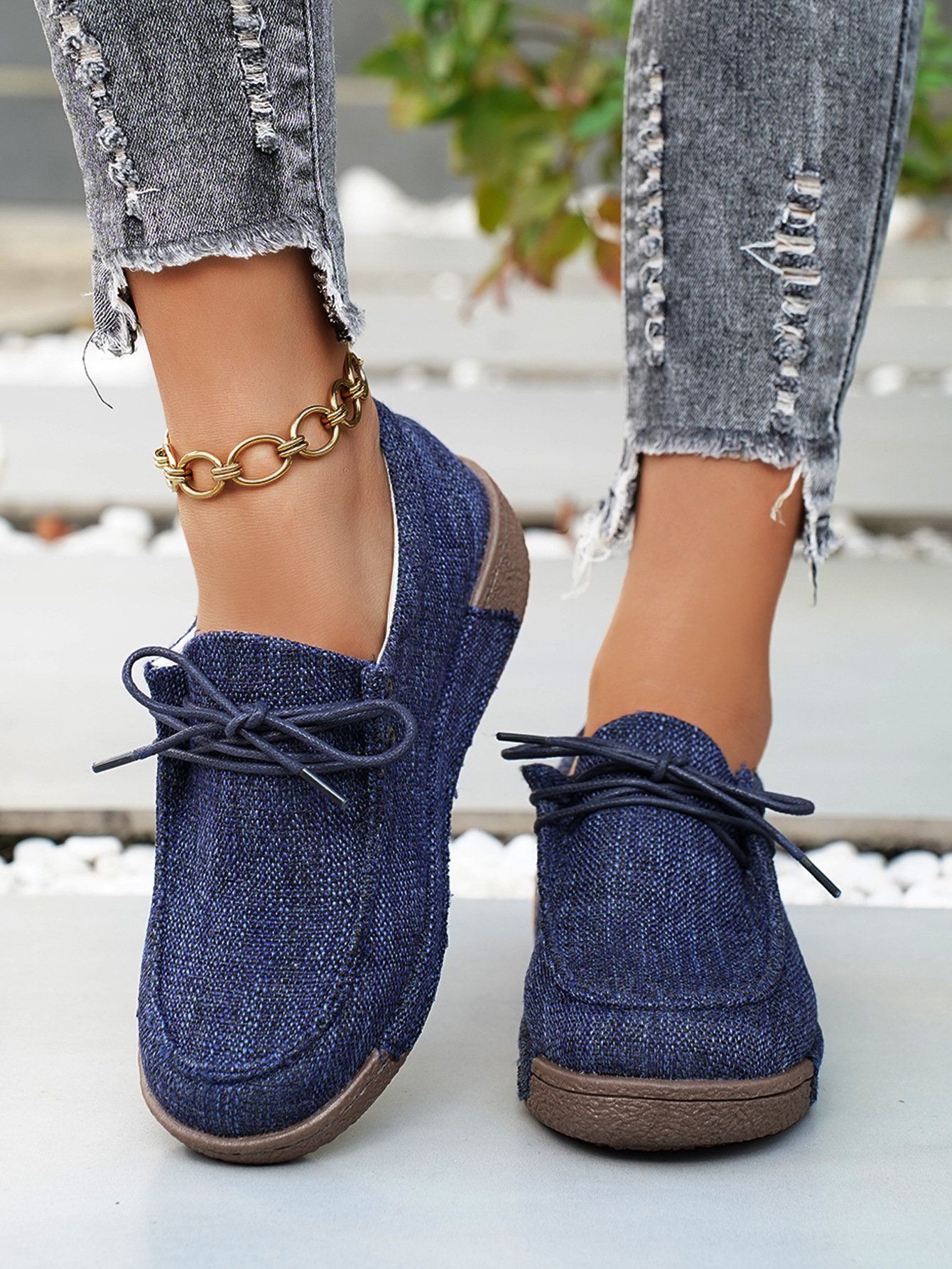 Damen Denim Schnürschuhe Mit Plateau Bequeme Freizeitschuhe_voghion.com
