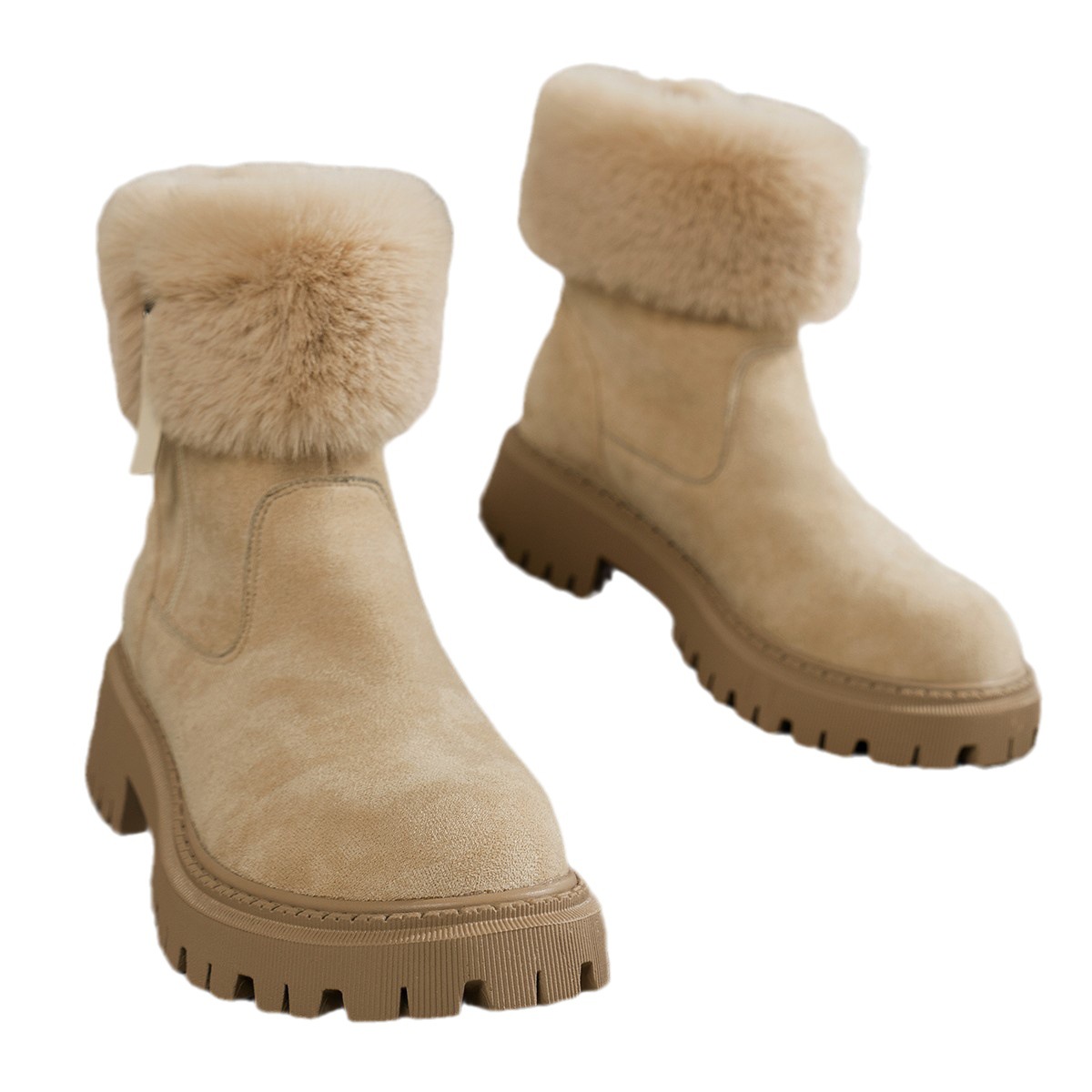 Otoño e invierno nuevos zapatos de algodón con cilindro corto engrosado de cachemira para usar_voghion.com