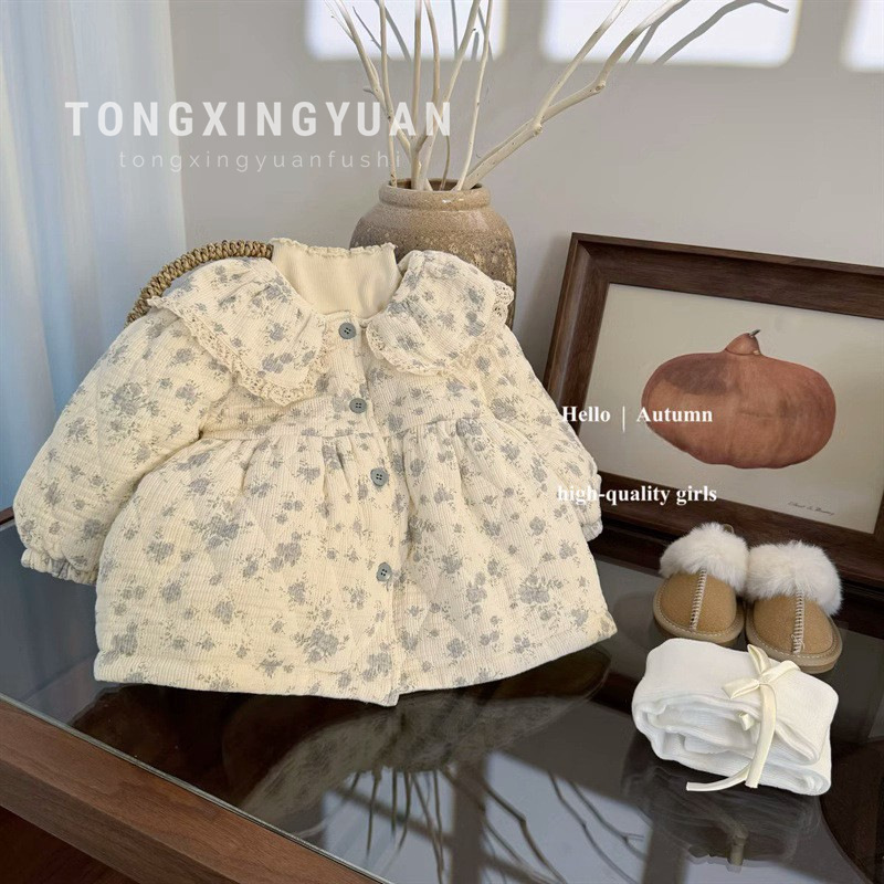 [Nuevo producto de invierno] Estrella de niños redonda pequeña flor triturada francesa mujer tesoro cuello de muñeca de encaje dulce engrosado abrigo de algodón