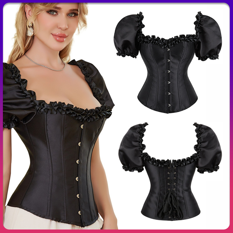 New European Classical Aristocratic Puff Sleeve corset Strap Backless Abdominal Fishbone Bra Vest corset