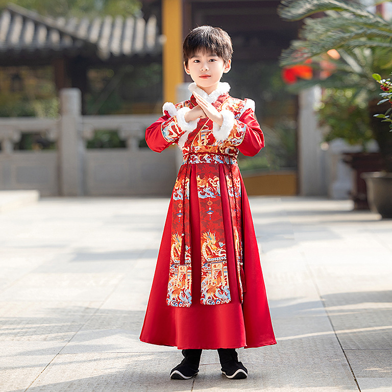 Boys' Hanfu Autumn and Winter 2024 New Ancient Suit Children's Tang Suit for Little Boys Antique Handsome Chinese Style Men's New Year's Clothing