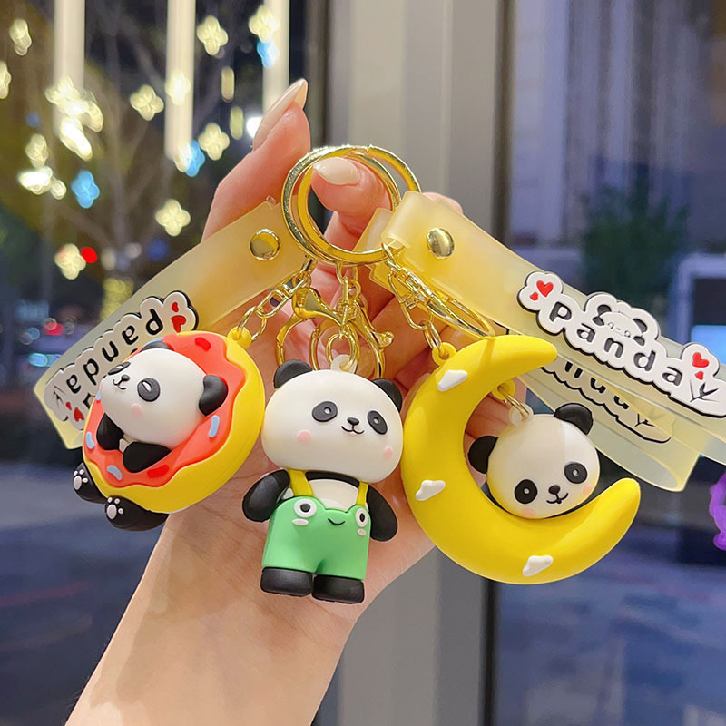Cartoon Panda Keychain Cute Panda Couple Car Bag Pendant Holiday Claw Machine Small Gift Wholesale