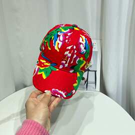 东北大花布鸭舌帽子女民族风复古休闲显脸小棒球帽出游防晒遮阳帽