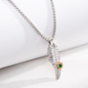 Men's pendant stainless steel, retro necklace, long sweater emerald, chain, accessory, Japanese and Korean, Korean style, with gem