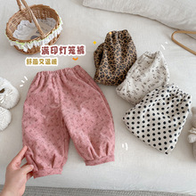 女童洋气灯笼裤2025新款冬季儿童韩版波点加绒裤宝宝时尚豹纹裤子
