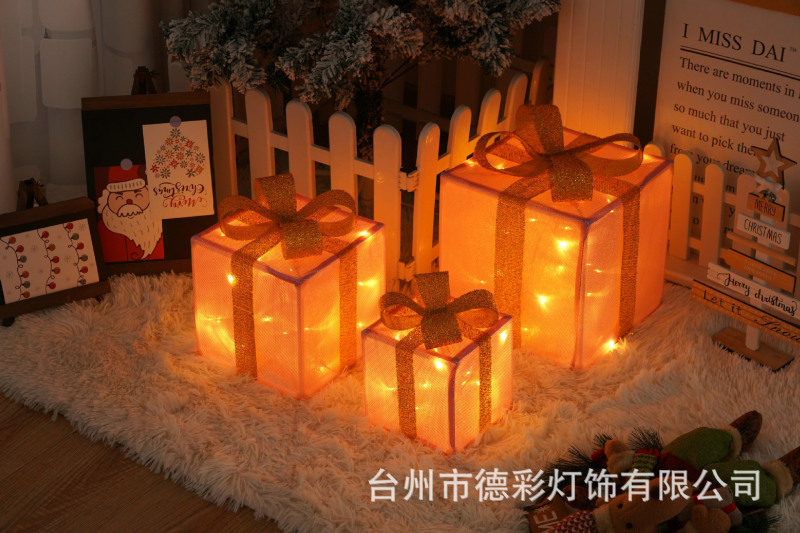 LEDクリスマスプレゼント箱三点セット越境新作クリスマス装飾灯シチュエーションアレンジ装飾灯|undefined
