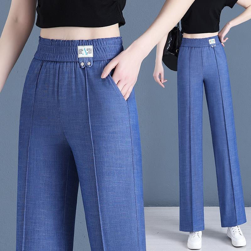 Tencel Jeans Summer Straight Leg Pants Thin High Waist Loose Middle-aged Women's Pants 2025 New Slim-fit Wide Leg Pants for Mother