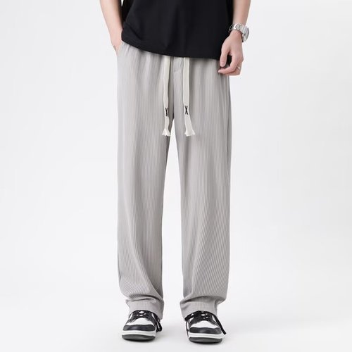 Summer Thin Pants Men's 2025 New Straight Leg Loose Teenage Boys Nine Points Ice Silk Casual Pants Trendy Brand