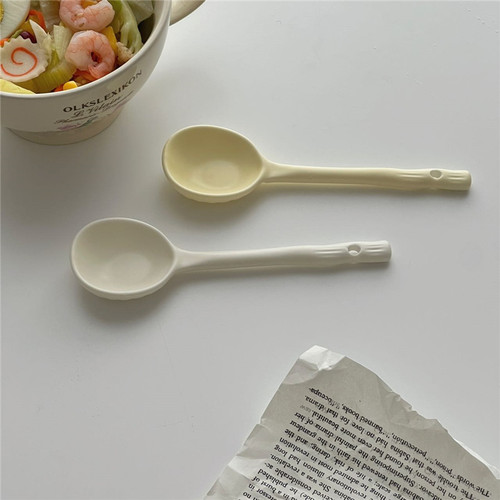Korean ins style solid color household tableware hand-kneaded irregular household spoon dessert spoon Japanese ceramic spoon