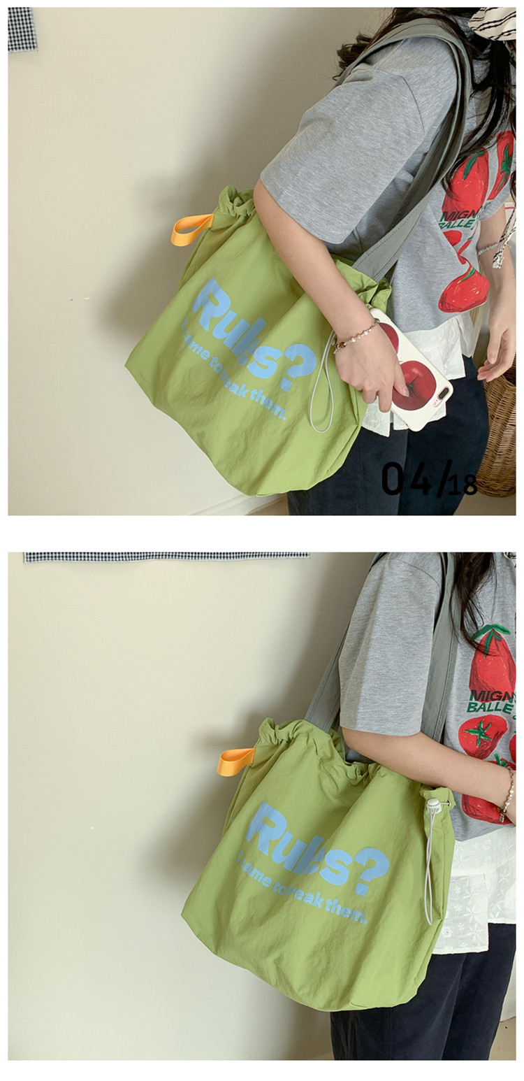 Fashionable and simple letter print large-capacity tote bag 2025 new style contrasting color versatile drawstring pleated single-shoulder bag undefined