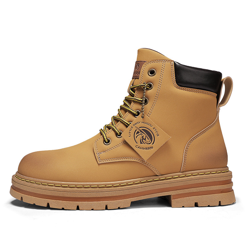 Jauni ādas augstie zābaki vīriešu britu vintage ādas zābaki lieli dzelteni zābaki_voghion.com