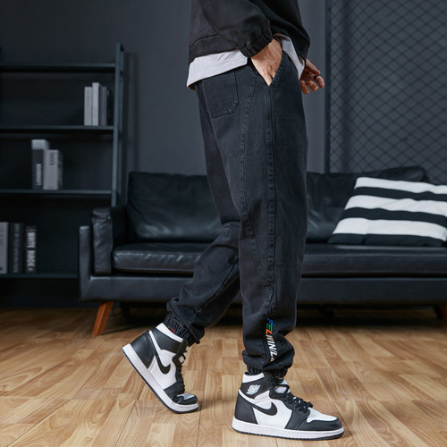 Cotton jeans loose fall and winter hot-selling casual workwear Korean trend plus-size versatile harem stirrup long pants for men