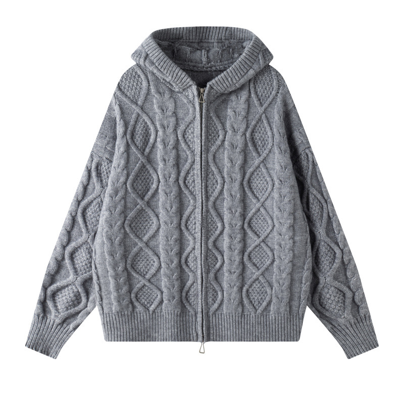 Otoño y invierno nuevo jersey con capuz de torsión suéter de punto hombre cremallera casual engrosado calentamiento cardigan suéter de aire