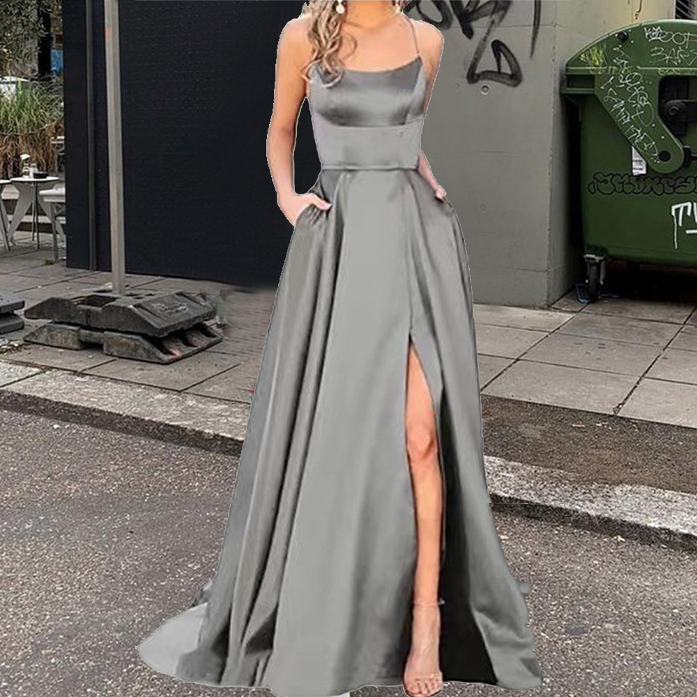 2025 color sólido vestido de dama de honor europeo y americano falda larga delgada sin tirantes novia vestido de noche de grupo de dama de honor de moda de Amazon