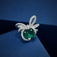 Ювелирные изделия Shipei 2,35 карата прямоугольное скошенное синтетическое изумруд кольцо лук Xiaoqing новый 5-9 # Дополнительно