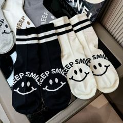 東大門雙槓笑臉精梳棉無骨女襪學院風運動ins潮流春季新款中筒襪