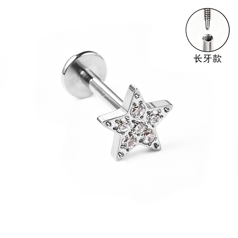 F136 Titanium Alloy Long Tooth Style Ear Studs, Finely Carved Ear Bone Studs with Zirconia, Lip Studs, G23 Titanium Body Piercing Jewelry detail image 26