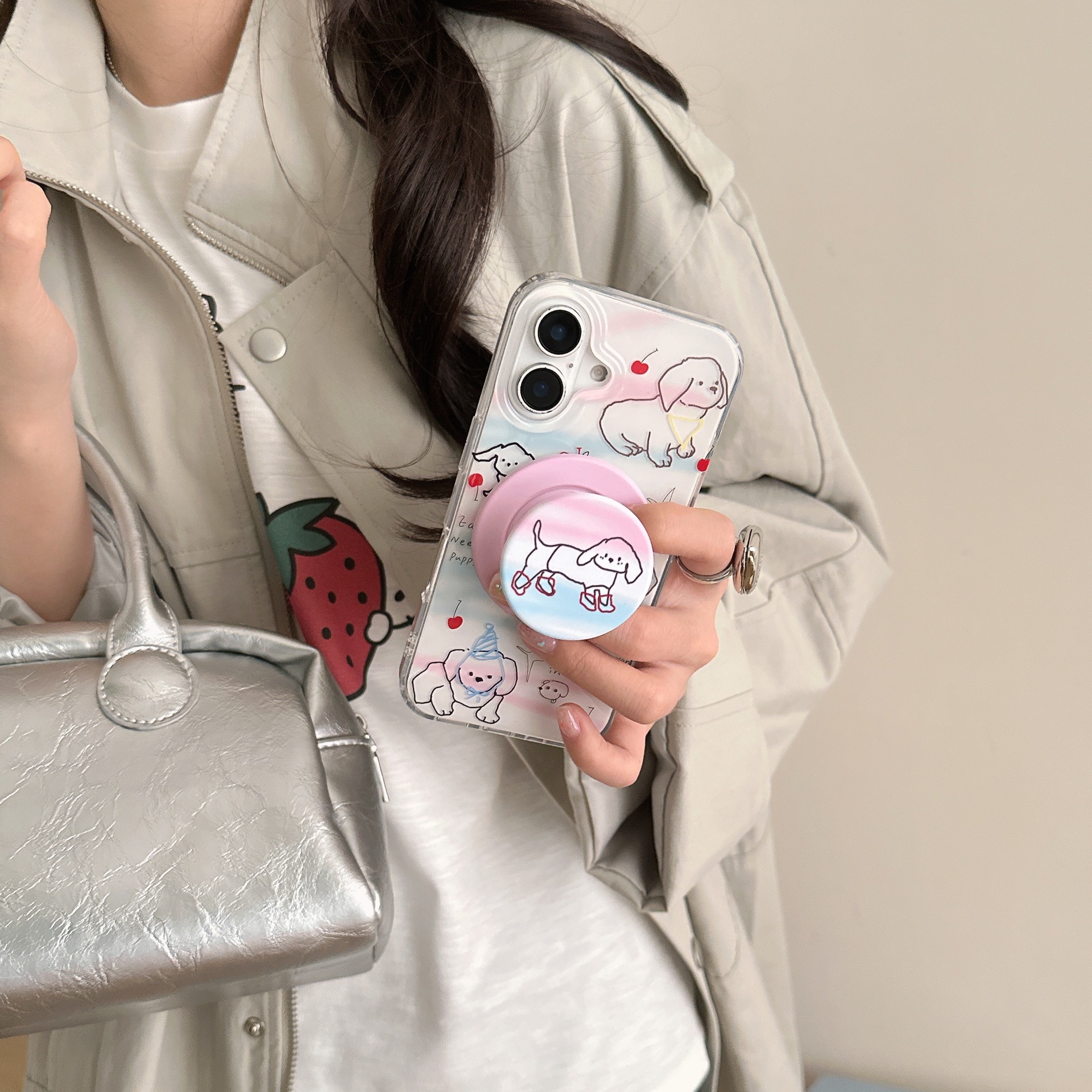 Perro salchicha de línea de dibujos animados estilo ins para Apple 15ProMax funda para teléfono móvil 16Pro nicho 14/13 Mujer 16