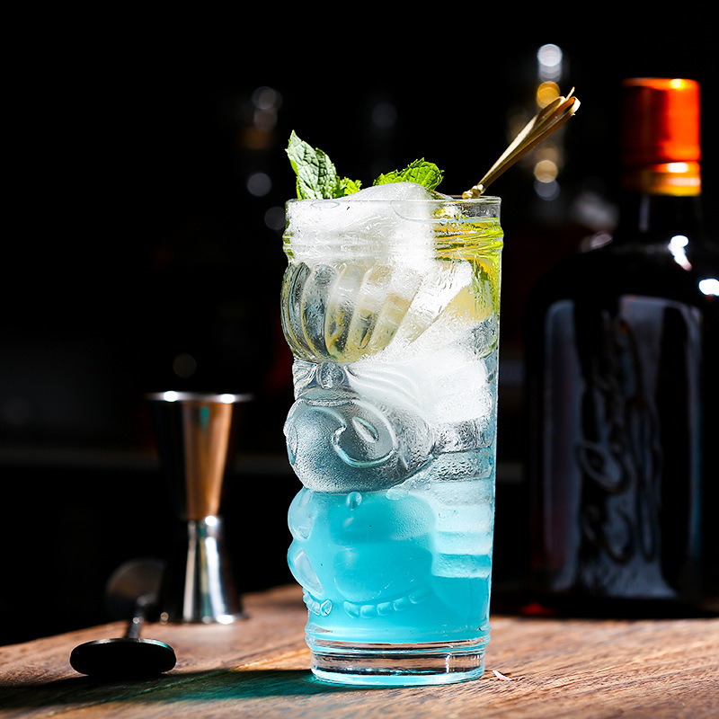 Jin Baijia creativo taza de jugo de vidrio Hawaiano Tiki cóctel taza bar Tiki tótem taza mueca taza