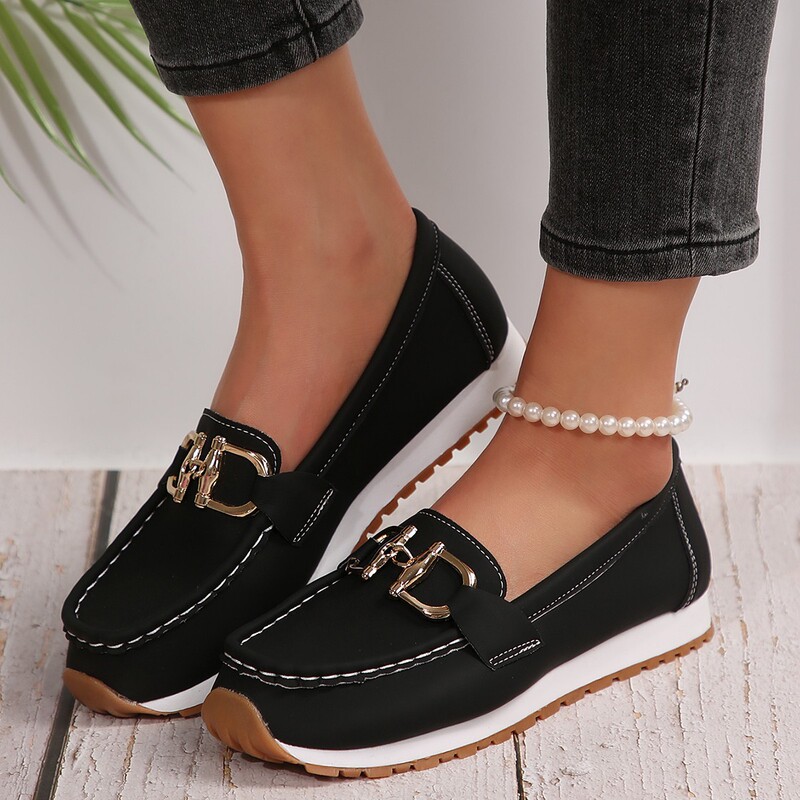 Thick-Soled Casual Sports Shoes Foreign Trade Casual Women's Metal Chain 2025 Summer New Large Size Shoes