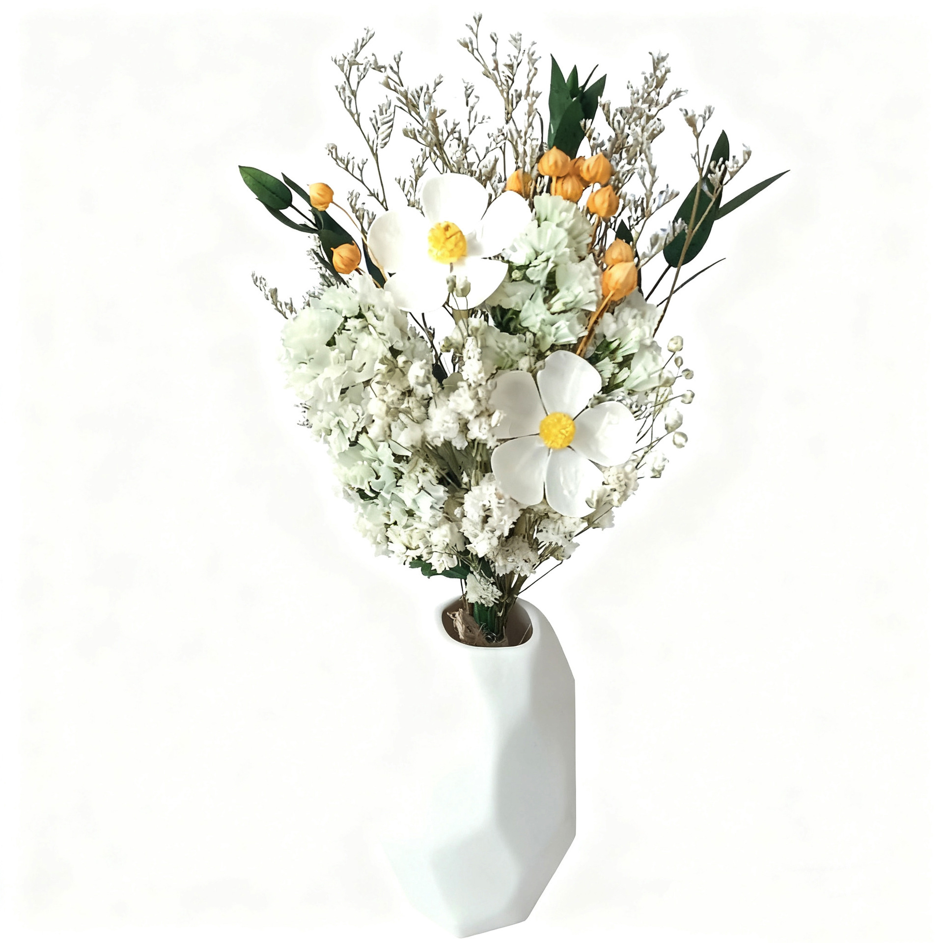 Bouquet de gypsophile séchée de 25 cm, grand format, inspiré des célébrités d'Internet, avec de vraies fleurs et une rose « Ne me perdez pas »._voghion.com