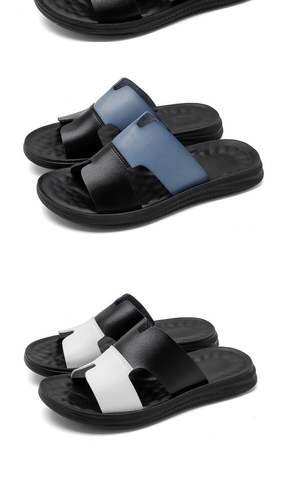 Dép sandal nam quai ngang hở mũi cỡ lớn, mặt siêu sợi phối da PU chống trượt, đi ngoài trời và đi biển — Màu trắng, Xanh nhạt, Xanh đậm, Đỏ nâu chi tiết 17