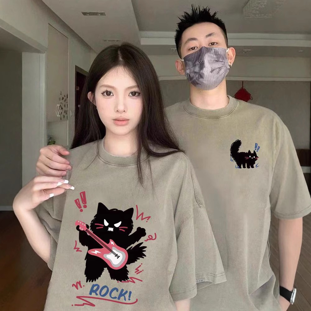 커플 코튼 반팔 티셔츠 2025 여름 새로운 특대 틈새 남녀 최고 패션 브랜드 클래스 옷