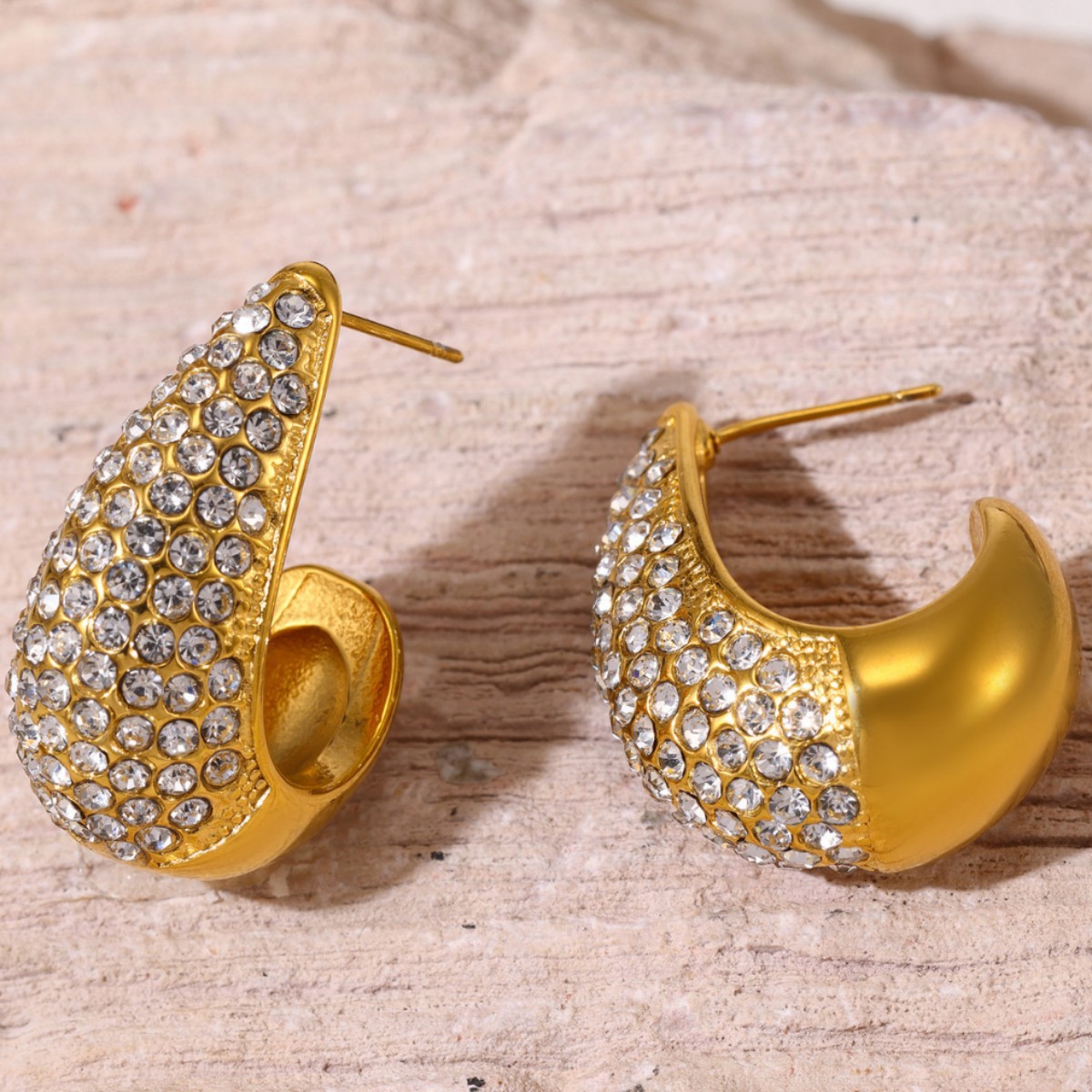 Quadratische, tropfenförmige Ohrringe mit Zirkonia-Besatz, Damen-Ohrringe aus Edelstahl PVD-Beschichtung_voghion.com