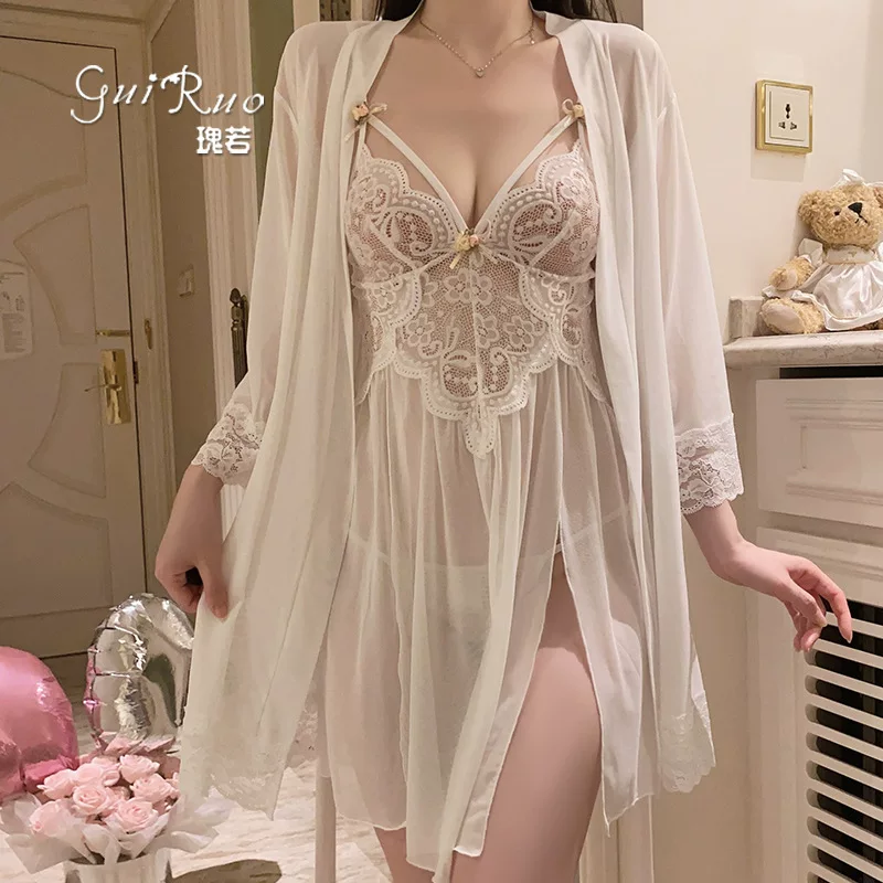 Кружевное нижнее белье, платье-slip, комплект, плюс size, стиль легкой роскоши