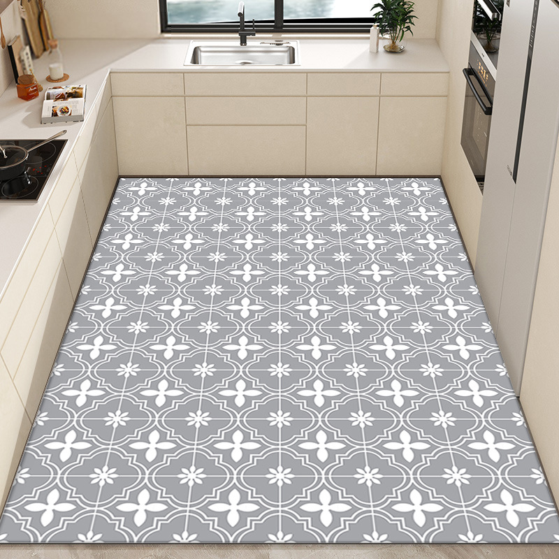 Moderno simple impermeable a prueba de aceite alfombra de piso completo hogar lavable borrable corte de cuero alfombra de piso de la cocina