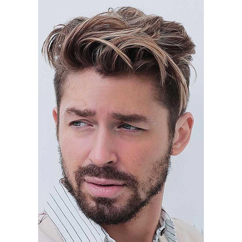 2021 New Wig Men Brown Partial Short Mens Brown European and American Mens Wig in Stock One Piece Dropshippingpicture1
