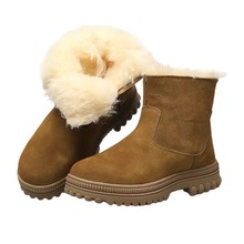 冬季真牛皮加厚羊毛靴男棉鞋高帮加绒加厚马丁靴保暖防滑简约