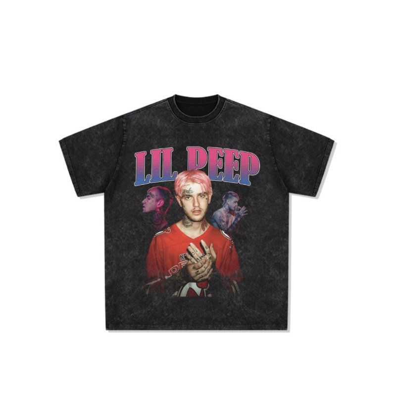 Hip-hop rap americano de estilo callejero estampado retro hace viejo lavado pesado suelto manga corta