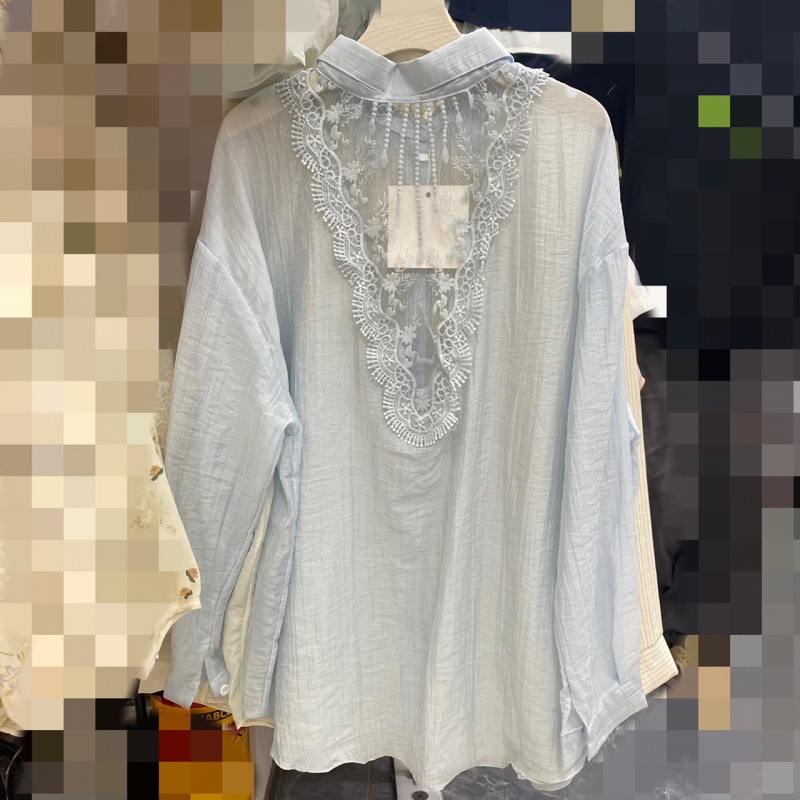 Thin Sun Protection Clothing 2025 Summer Designer Niche Sweet Embroidered Lace Back Hollow Shirt for Women