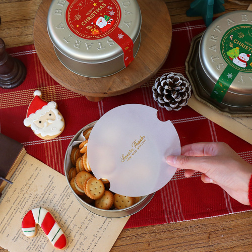 Christmas cookie packaging tin box baking New Year snowflake crisp nougat candy round tin can