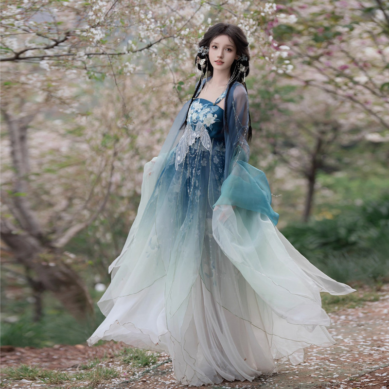 Original Hanfu Hezi Skirt Korean Wide Sleeve Shirt Set Summer Daily Style Heavy Embroidery Improved Ancient Style Hanfu