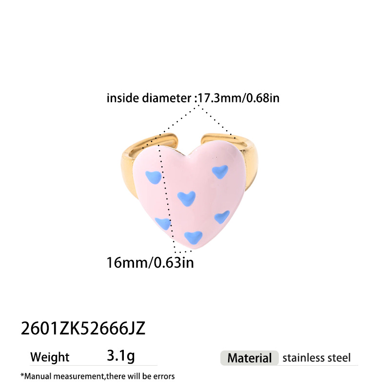 Tina Europa y los Estados Unidos acero inoxidable transfronterizo pintado goteo de aceite esmalte ondulado punto de corazón Y2K venta caliente amor abierto anillo mujer