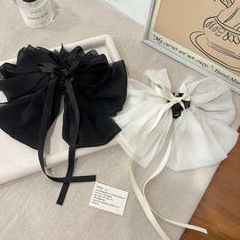 法式雪纺飘带蝴蝶结抓夹优雅气质布艺发夹女仙气少女感半扎发头饰