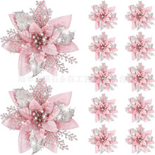 14.5CM新款圣诞节装饰品 金粉花藤条花环花 门窗圣诞花厂家批发