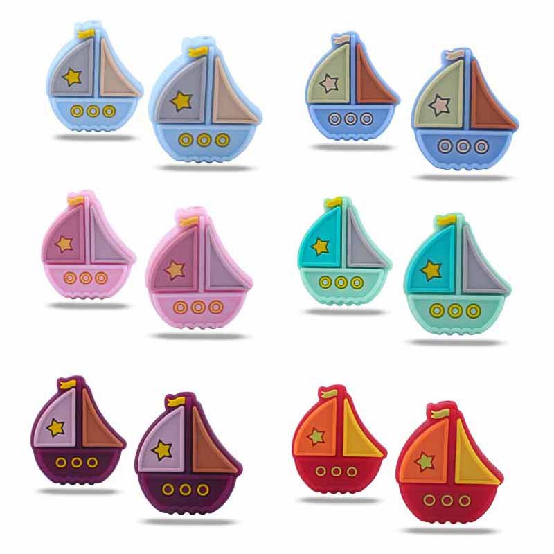 Nuevo bebé suministros de dibujos animados colorido velero teether perlas creativo molar DIY bebé chupete cadena pulsera Accesorios