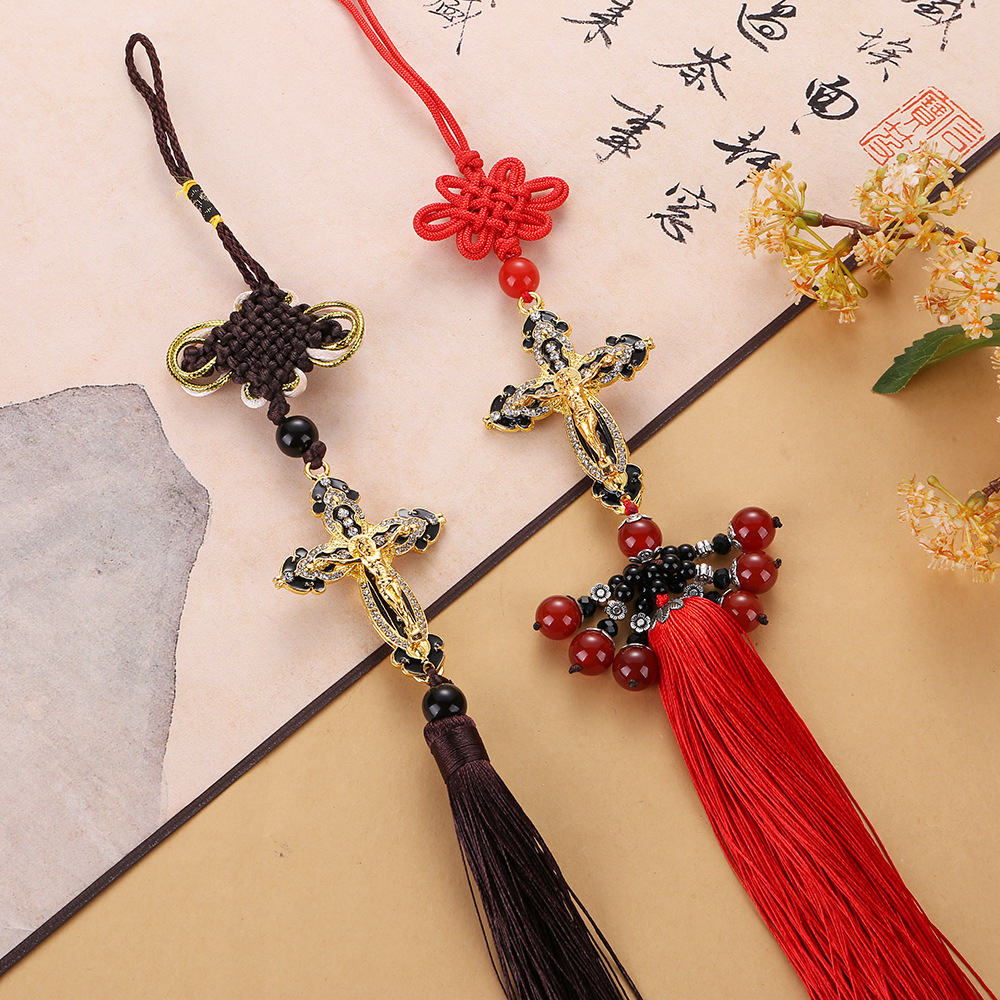 Carefully Selected Cross-Border Gold Cross Car Hangings, Car Interior Decorations, Car Pendants, Tassel Decorations, Wholesale